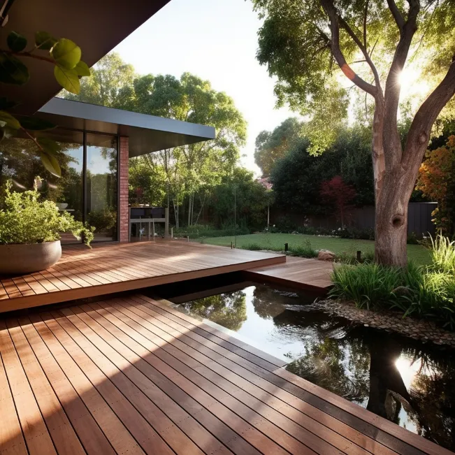 Zen Modern Deck with Reflective Water Feature