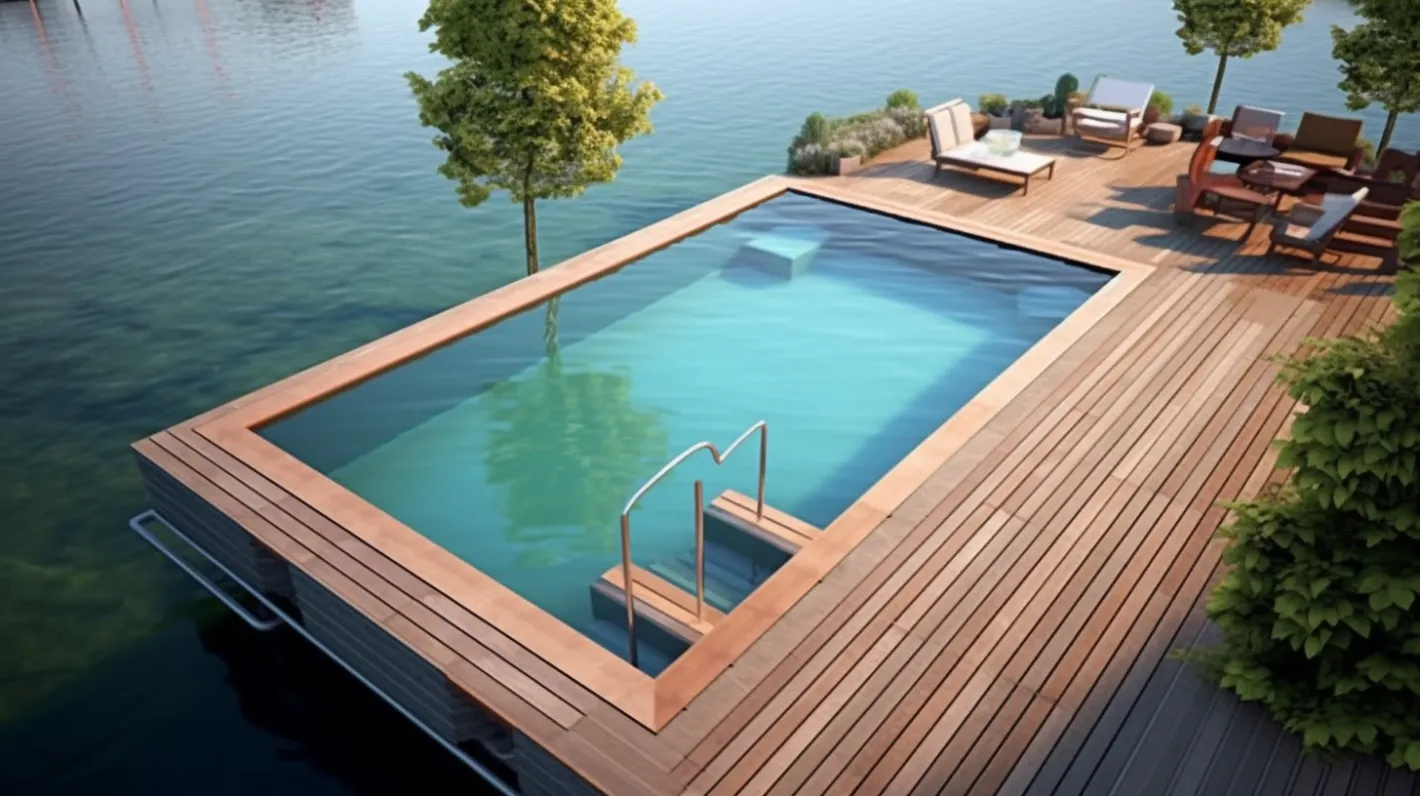 Lakeside Leisure Deck with Integrated Pool