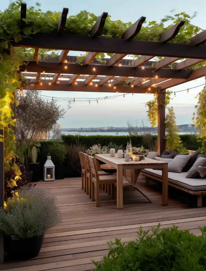 Enchanted Evening Terrace - Wooden Pergola Design